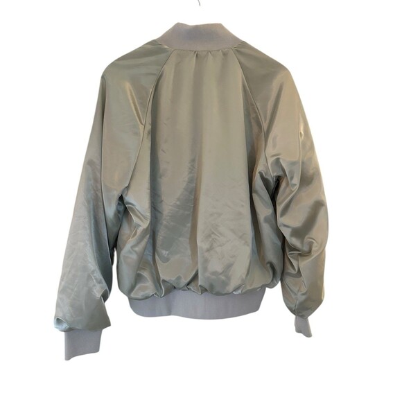 Vintage Karington Satin Bomber Jacket Silver USA Humphreys Sawmill Medium - Picture 12 of 16